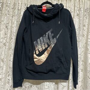 Nike Cowl Neck Black and Gold Just Do It Logo Pullover Hoodie